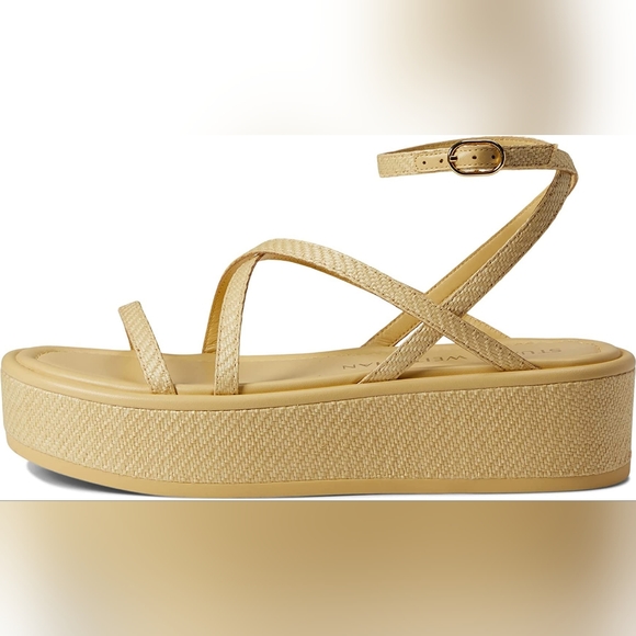 HP🎉 NWB Stuart Weitzman "Summerlift" Rafia Platform Sandals in Wheat - Picture 4 of 5